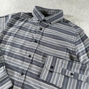 Mizzen+Main Gray Striped Button Down Performance Menswear Shirt Flannel Med Trim